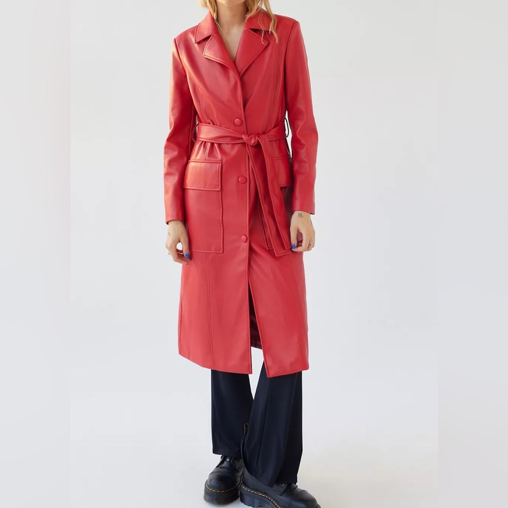 Urban Outfitters Red faux leather trench coat